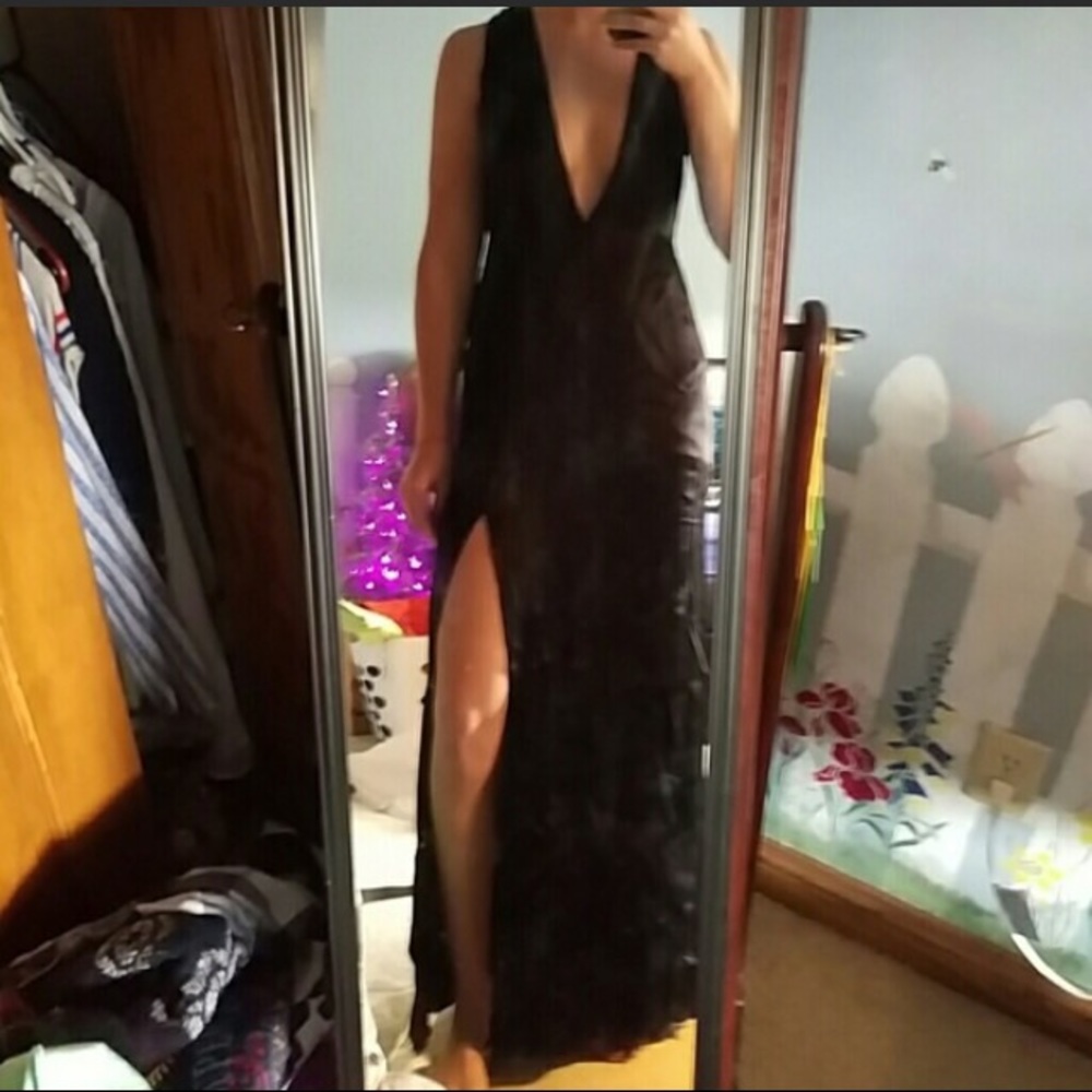 Long Silky Black Dress - Picture 2 of 3